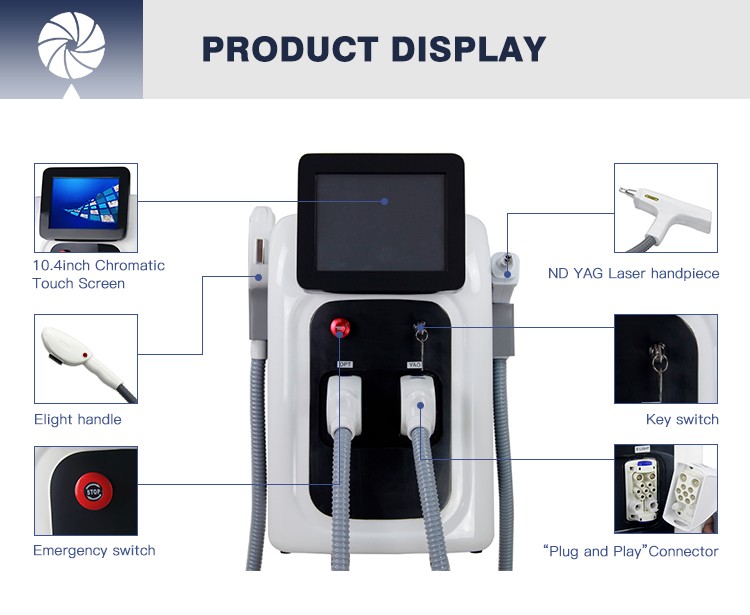 Portable 2 in 1 E light OPT IPL Hair Removal Nd Yag Laser Q Switch Tattoo Removal Equipment Skin Rejuvenation Machine