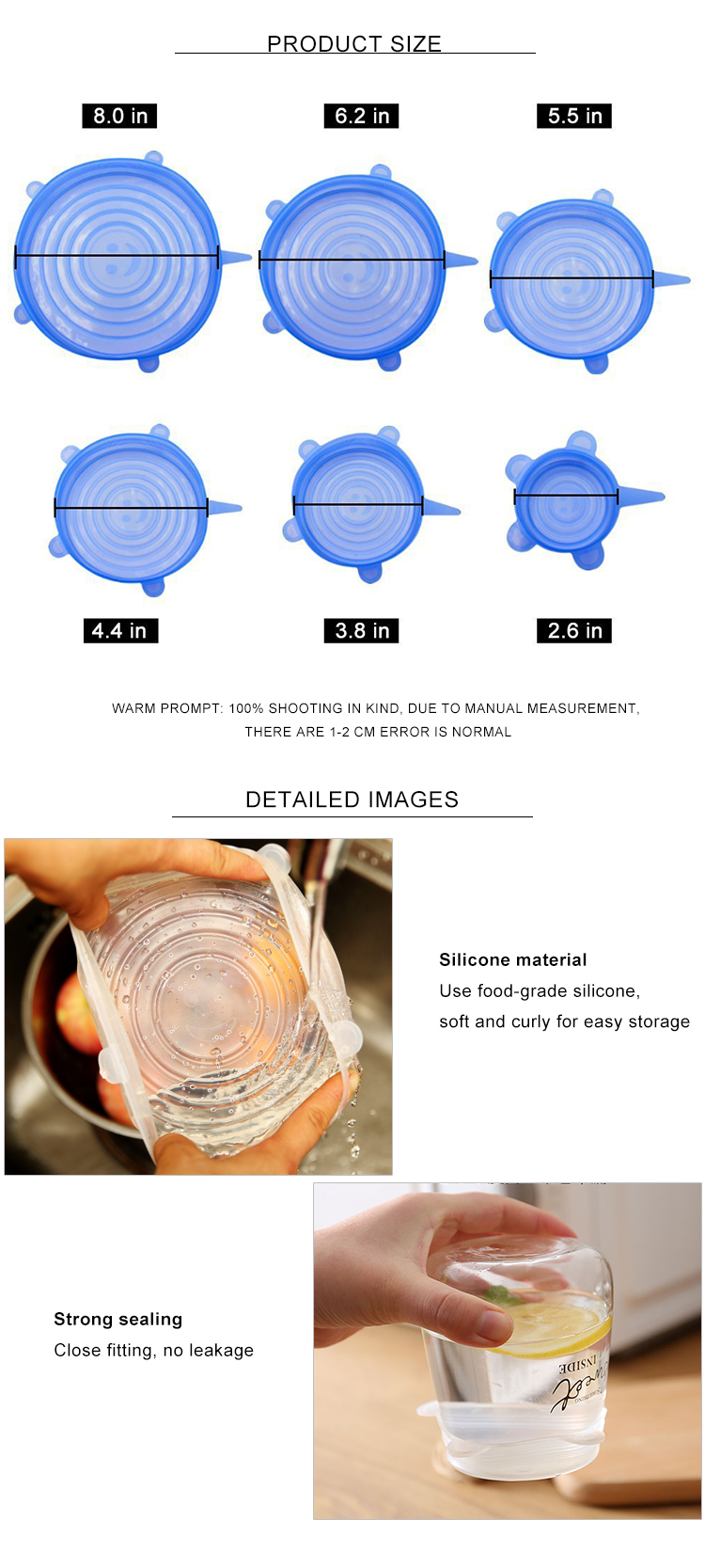 Round And Rectangular Foldable Clear Silicone Stretch Lid For Food Preservation