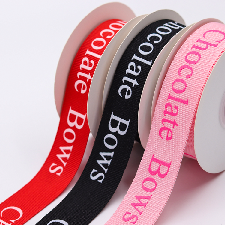 Embossed Hot Stamping Grosgrain Ribbon Logo For Chocolate