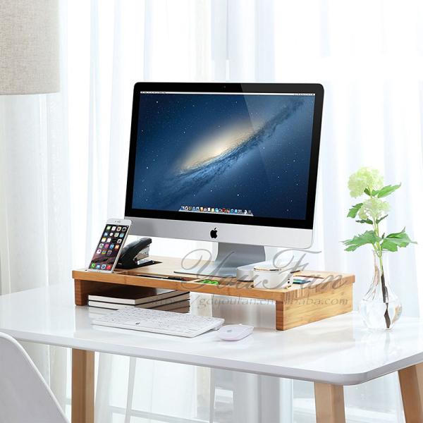 Laptop Stand Desktop Container Bamboo Monitor Stand Riser