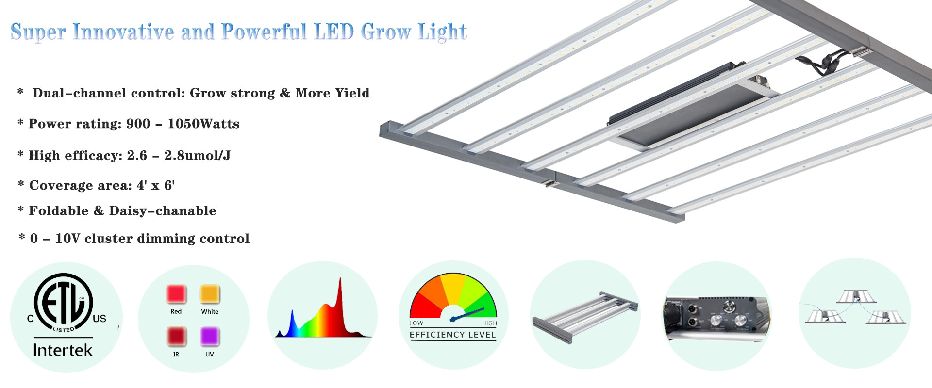 6 Bar Indoor Seedling Dimmable LED Grow Lights 60Hz 1000W Full Spectrum