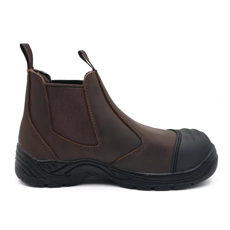 Brown Genuine Leather Chelsea Boots Waterproof Work Safety Boots Without Lace