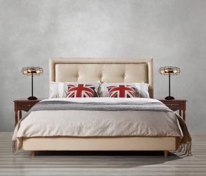 China Fabric Upholster padad Headboard Queen Bed Leisure Bedroom Furniture in American design Apartment Bedroom interior fit wholesale