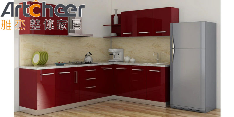 Modern L Shape Kitchen Cabinets in White Gloss Lacquer Finish with Solid Wood Doors
