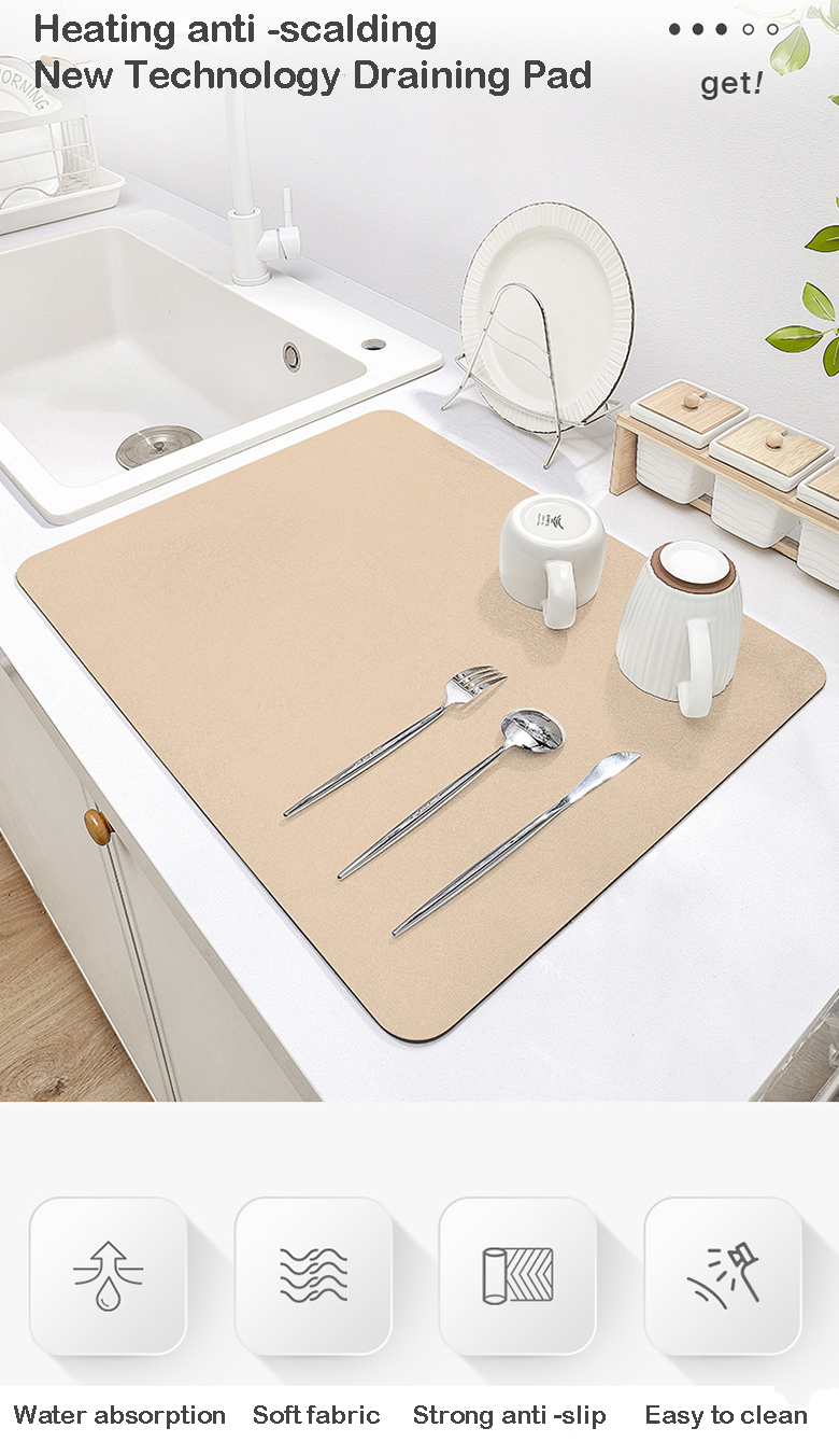 OEM Service Super Water Absorbent Anti-Skid Drain Mat for Fast-Drying Kitchen Dishes