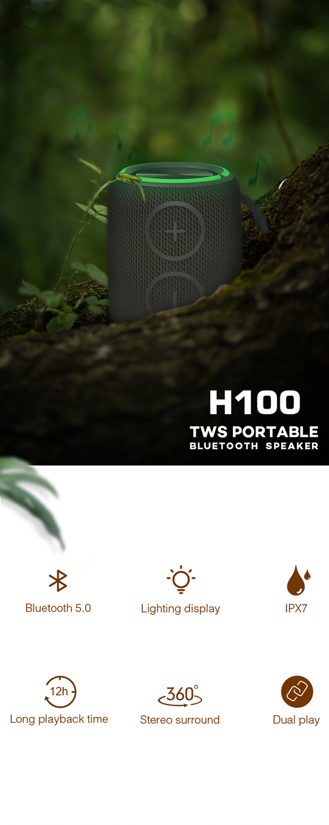 410g Wireless Waterproof Speaker MP3 WAV APE FLAC Playback With TYPE-C Charging Port