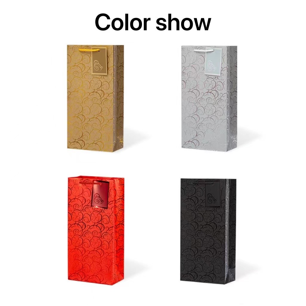 Hot Stamping 190gsm Kraft Double Wine Bottle Bags PP Rope Handle 2 Bottle Wine Carrier