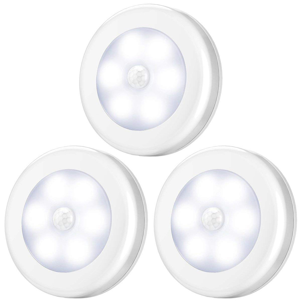 3pcs Pack 3.15in Diameter Battery Operated Motion Sensor Light Indoor