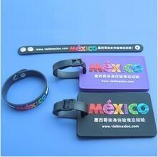 China Custom Advertising Logo Visit Mexico Travel Souvenir Wristband and Luggage Tag In Soft PVC Material wholesale