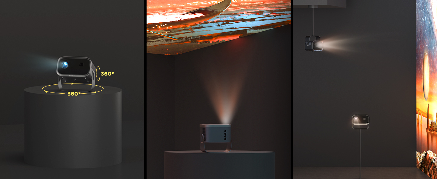 K6 Mini HD 720P Projector Android 360° Rotating Flip Home Smart Projector 4K Auto Focus