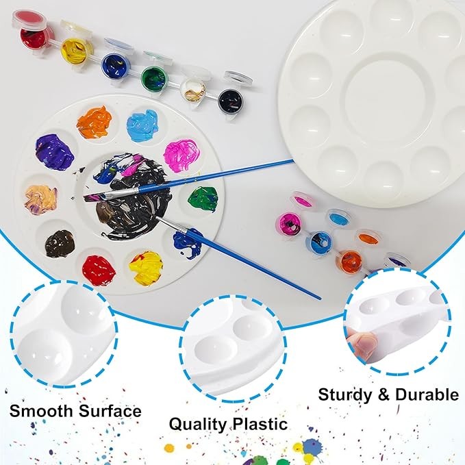 17cm Round Plastic Paint Palettes for Kids , Acrylic Paint Palette for Students DIY Craft