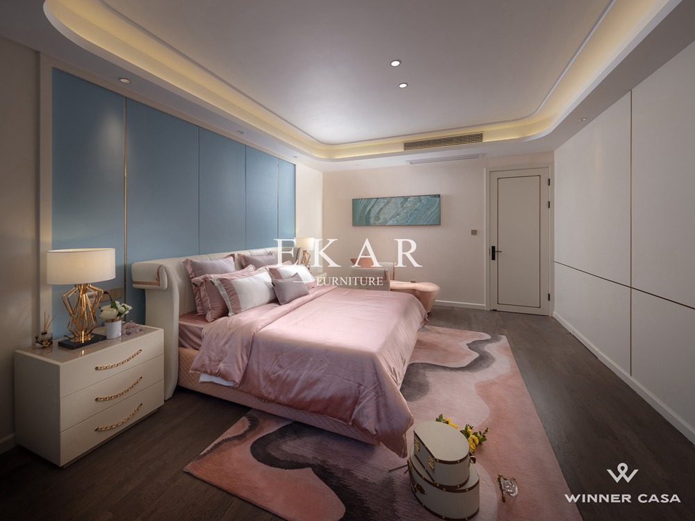 Kingsize Elegant Simple Style Bedroom Leather and Velvet Bed