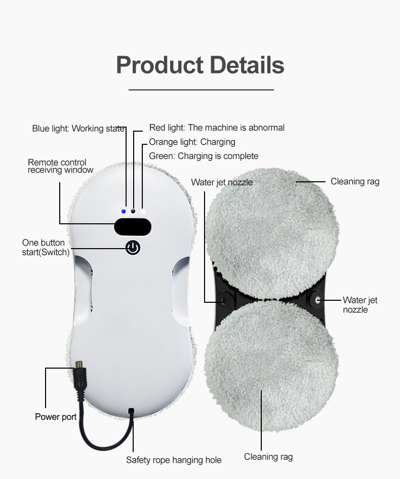 Electric Power US Window Cleaning Rise Vacuum Mops with 500mAn Battery Lithium Battery