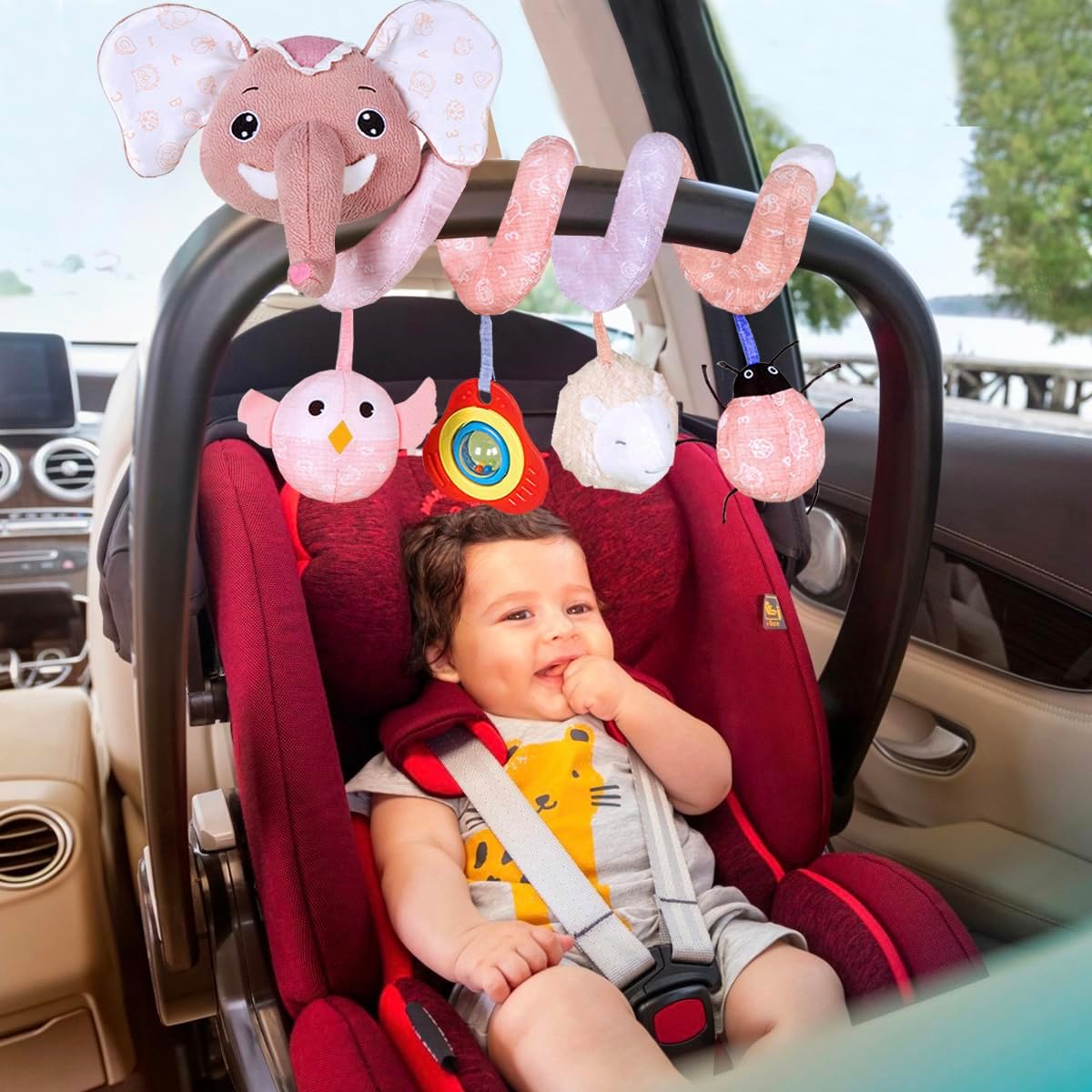 Unisex Baby Activity Spiral Hanging Toys for Stroller Car Seat Crib Bar Bassinet Mobile Musical Elephant Toys