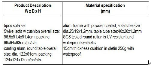 5pcs luxury America barbecue dining furniture