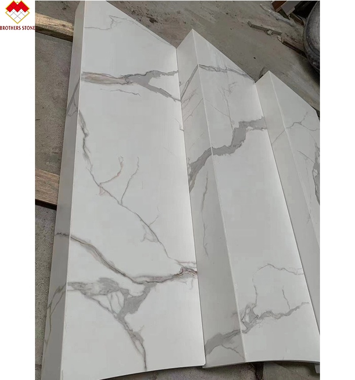 Anti-slip Groove Steps Calacatta Patterns Sintered Stone Stairs with Led Lighting