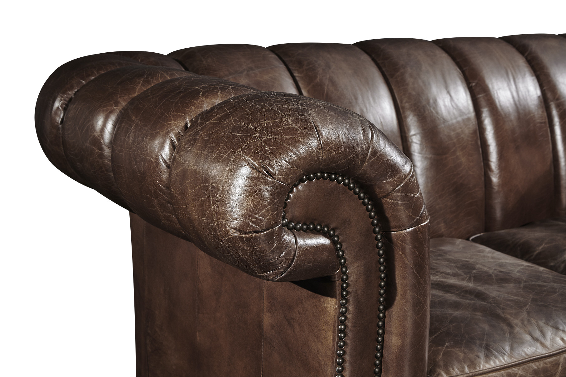 Solid Wood Legs Two Seater Brown Leather Settee , Chesterfield Sofa Bed With Universal Wheels