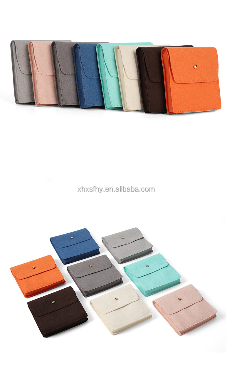 Custom Logo Jewelry Necklace Gift Bags Snap Button Microfiber Jewelry Pouch Jewelry Packaging Storage Bag