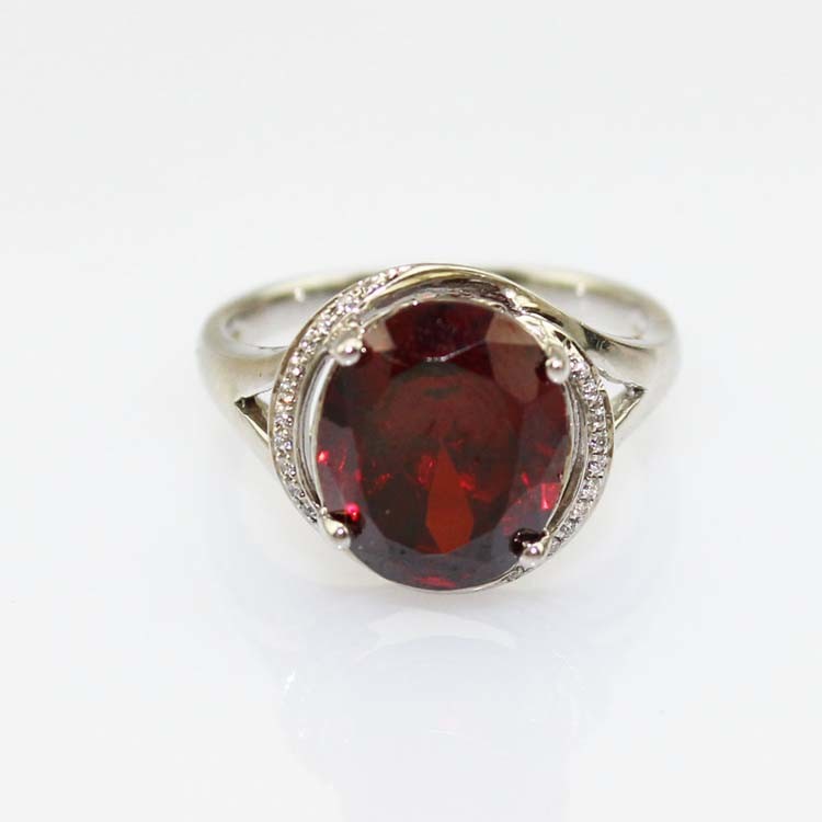 White Gold Plated 925 Silver with 9mmx11mm Pink Cubic Zirconia Ring(R166)