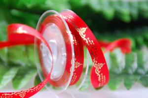 China 9 MM Double Side Satin Ribbon Luxury Custom Christmas Gold Printing Ribbon for Gifts Packaging on sale