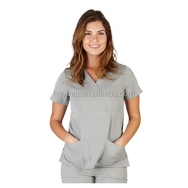 Unisex Custom Logo Strech Solid Color Blue Medical Scrub Clothes
