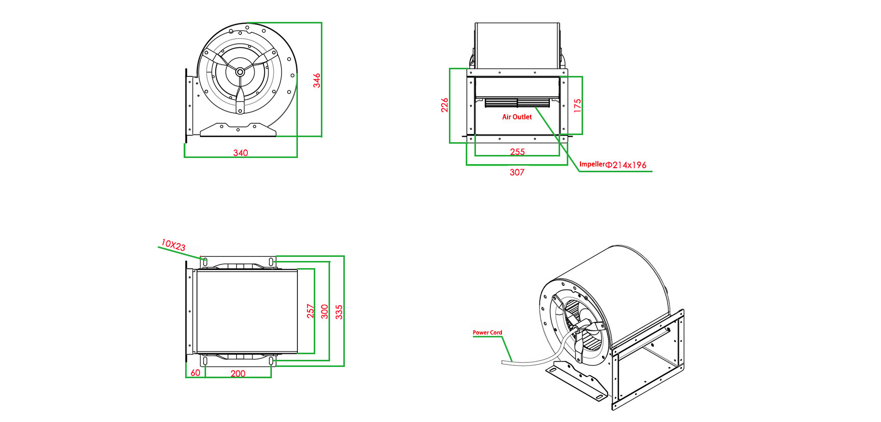 Air Purification Forward Curved Didw Centrifugal Blower Exhaust Fan 0.25KW