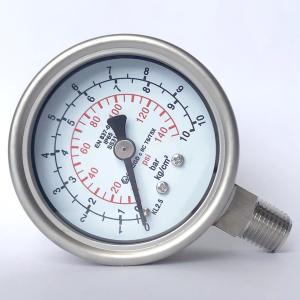 China Glycerine Manometer 10 Bar Liquid Filled Pressure Gauge Oil SS316 NPT Removable Ring wholesale