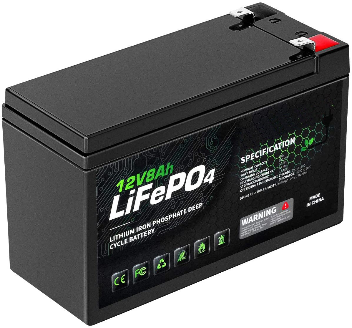 8Ah 12v Lithium Phosphate Battery Caravan Lifepo4 Lithium Ion Battery