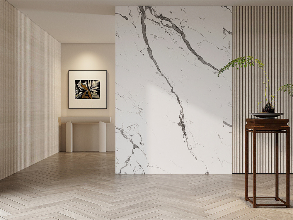 Carrara 1600x3200mm Polished Glazed Porcelain Sintered Stone Slab For Villa Design And Project