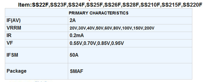 2A Ss22f Thru Ss220f Schottky Barrier Rectifier Diode Smaf Package