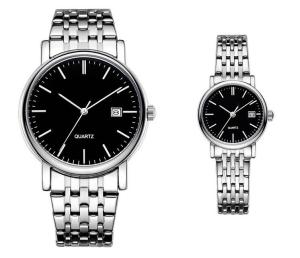 China Silvertone Fashion Quartz Couple Watches Gift Set 3BAR Date Functional wholesale