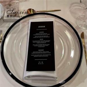 China 14 Inch 16 Inch Glass Clear Charger Plates With Black Rim For Wedding Events wholesale