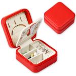 10x10x5cm High quality PU Leather Red Travel Jewelry Case with holiday gift wrap