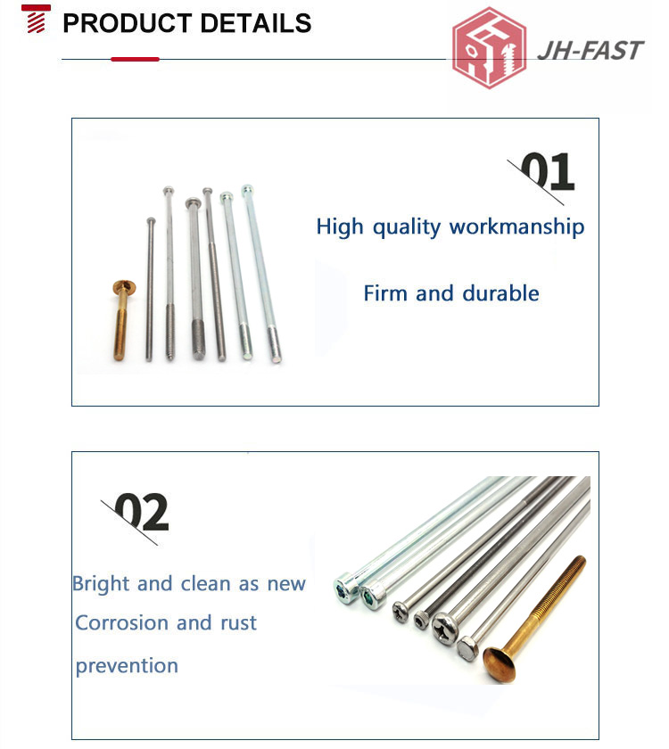 Metric Custom 100mm 200mm Cross Recessed Pan Head Phillips Extra Long Shank Machine Screw
