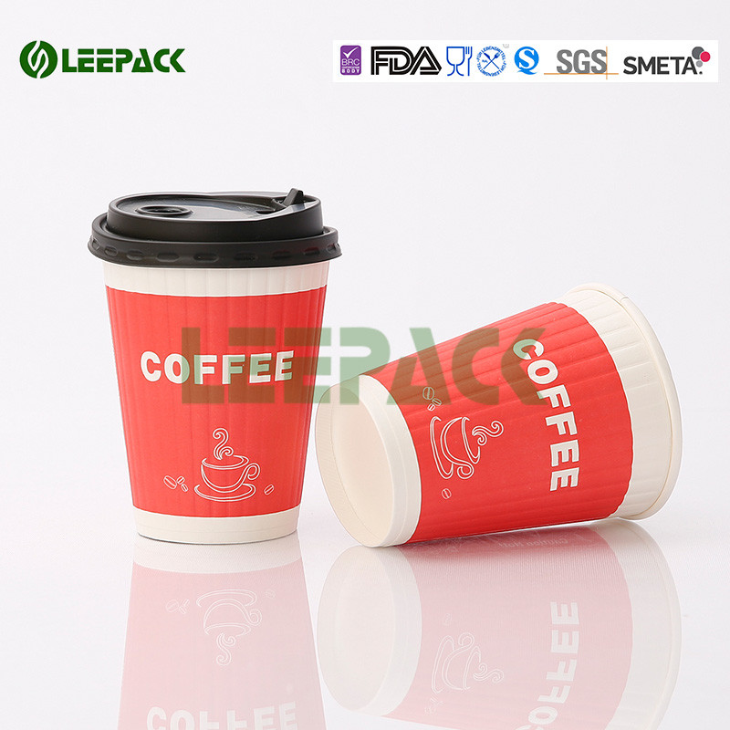 Custom logo printed disposable paper hot drink coffee tea cups with lids wholesale