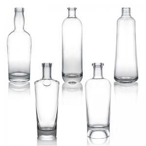 China Customized Logo Glass Collar Wholesales Short Neck Gin Rum Brandy Whisky Liquor Bottle with Cork wholesale