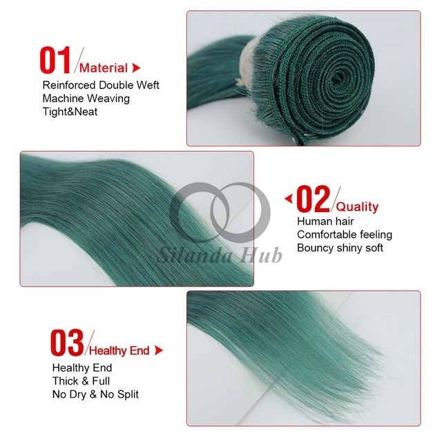 Green Straight Remy Human Hair Bundles Sew In Weave Bundles Brazilian Bundle Deals
