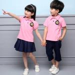 Summer Cotton Fabric Kindergarten Primary School Uniform / Kid Pink Polo Shirts