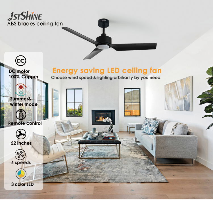 110-240v/50-60Hz Living Room LED Ceiling Fan with 3 Plastic Blades and DC Copper Motor