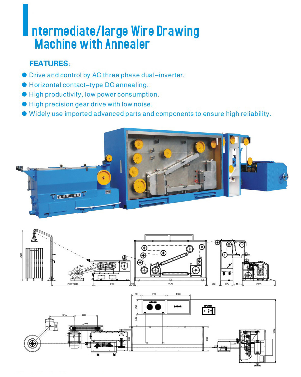 Intermediate And Large Wire Drawing Unit With Annealer , CE / ISO / SGS