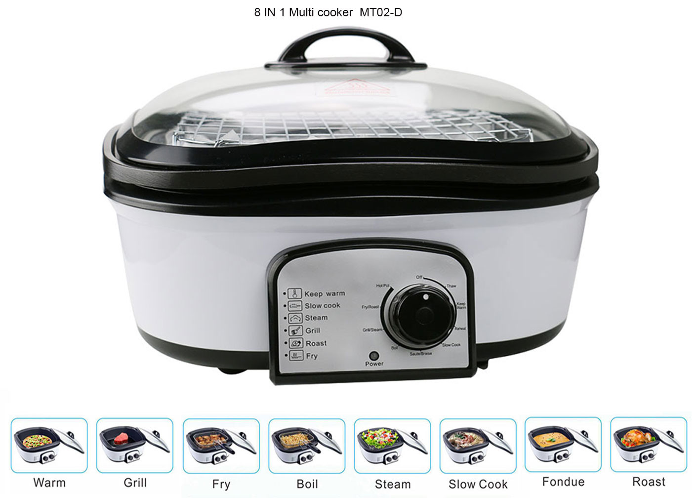 Steady 8 In 1 Multi Cooker 6 Qt , Digital Multi Cooker Hot Stir Frying 60Hz Auto Stay Warm