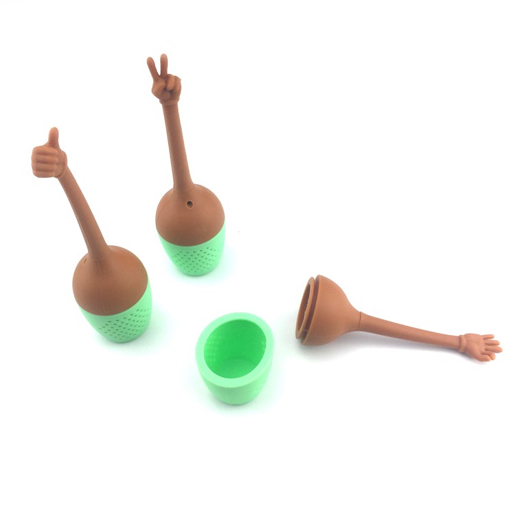 Cute creativity wholesale high quality custom Unique gesture Series shape loose leaf tea filter travel silicone tea infuser