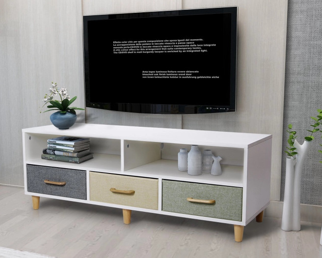 TV stand Cabinet and open storage options Chipboard with melamine finish Oak and White