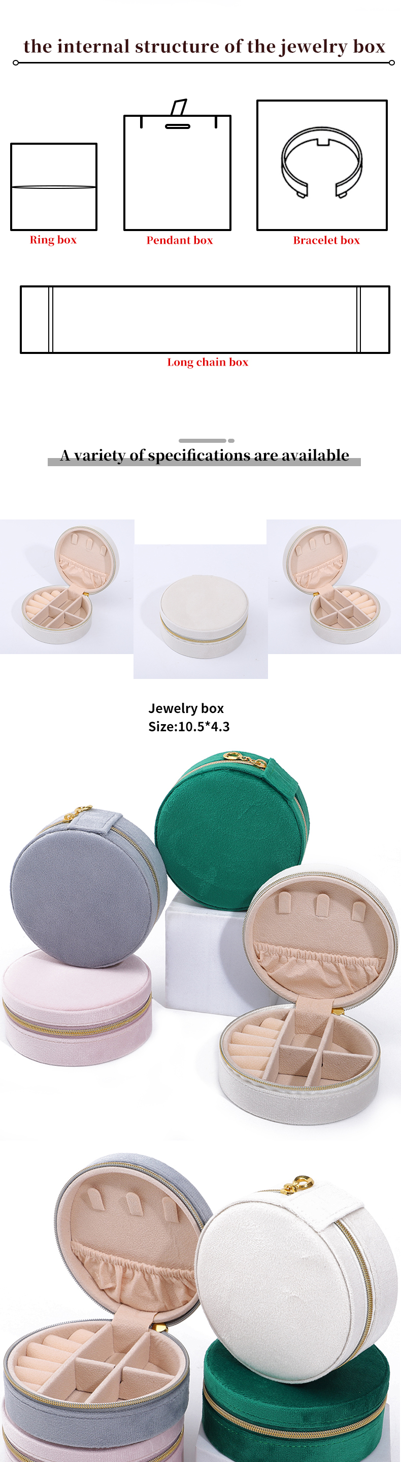 Velvet Jewelry Storage Box for Custom Logo Earrings Necklaces and Rings Packaging