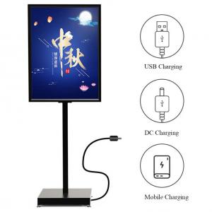 China Retail Store Floor Standing Poster LED Lighting Metal Box Gold POP Poster Display Stand on sale