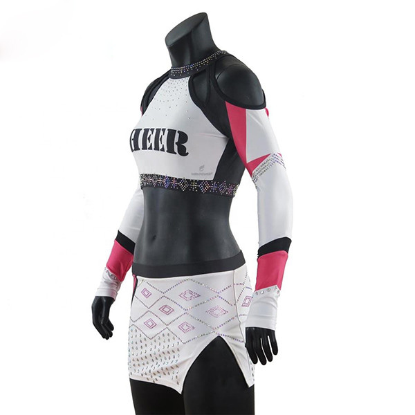 Custom Rhinestone Cheer Uniforms / Lycra Fabric Cheerleading Practice Clothes
