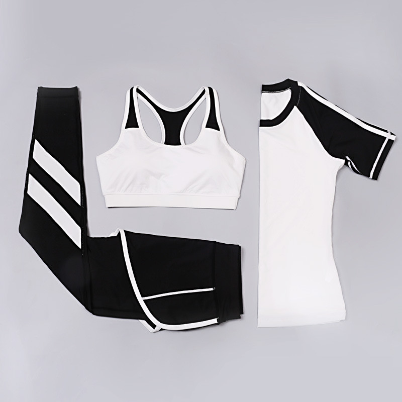 CPG Global 2017 Spring Summer Quick Dry 3 Pieces Set Stretched Bra Short Sleeves Sports Shirt with Yoga Pant T1028