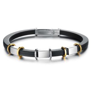 China Tagor Stainless Steel Jewelry Super Fashion Silicone Leather Bracelet Bangle TYSR138 wholesale