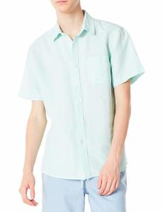 China Curved Hem Mens Casual Short Sleeve Shirts 52% Linen 48% Cotton Blend wholesale