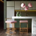 Modern brushed brass gold stainless steel counter stool velvet upholster